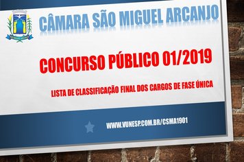 CONCURSO PÚBLICO - LISTA DE CLASSIFICAÇÃO FINAL DOS CARGOS DE FASE ÚNICA